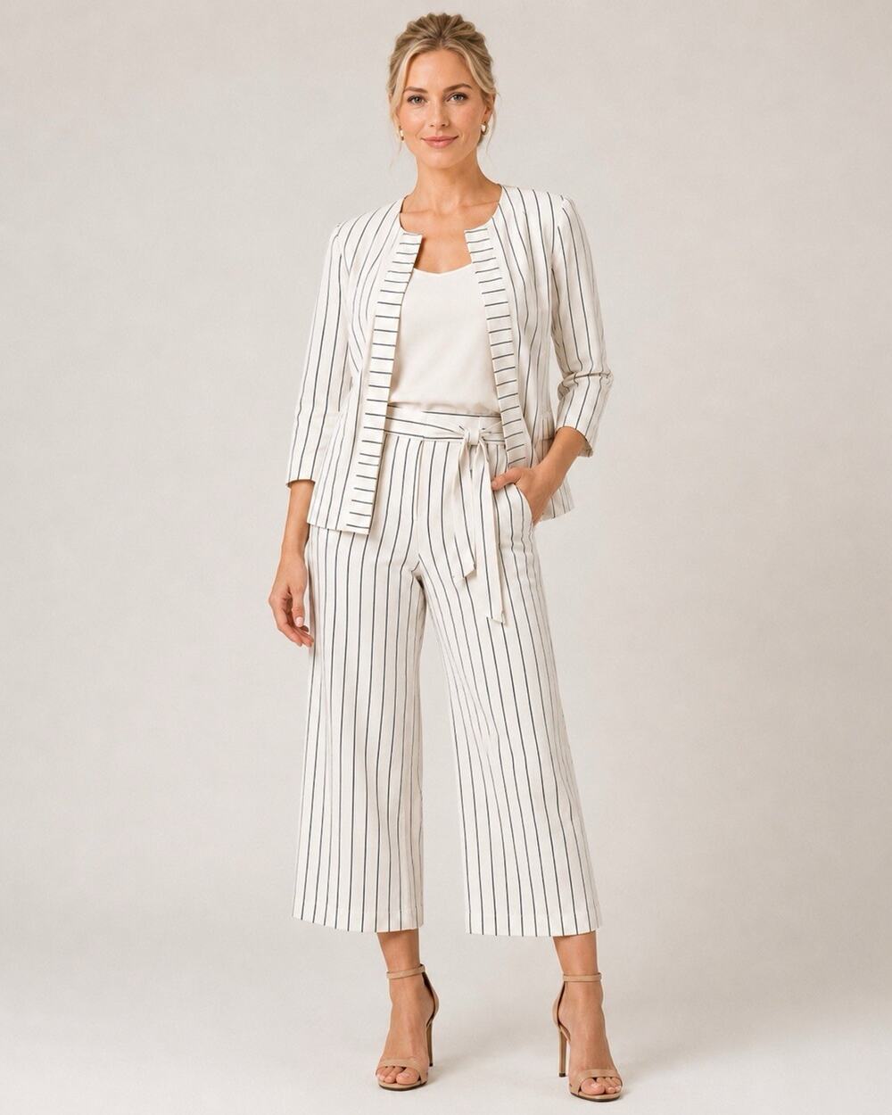 Tahari Arthur S. Levine Striped 2-Piece Set Jacket Size 12 Pants Size 10